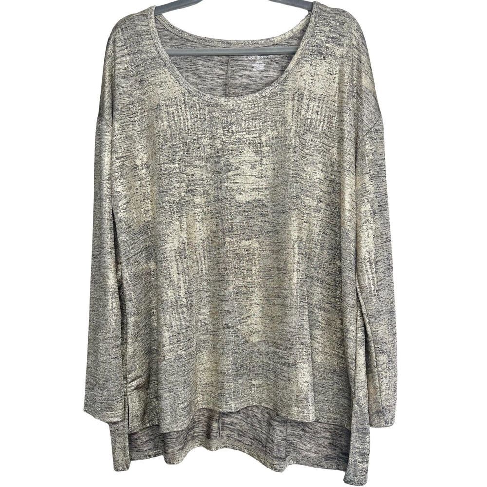 Lane Bryant NWT Gold Gray Metallic Long Sleeve Top Womens Plus Size 1X - 18/20